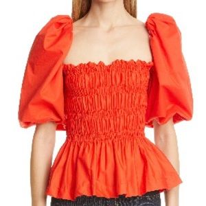 Johanna Ortiz Balloon Sleeve Smocked Red Imperial